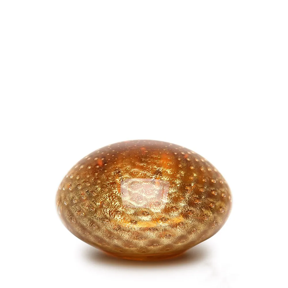 Flat Paperweight Bubble Effect Amber with Gold Murano Style Art Glass