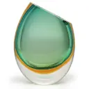 Glass Vase 210 MS Bicolor Green with Amber Murano Style Art Glass