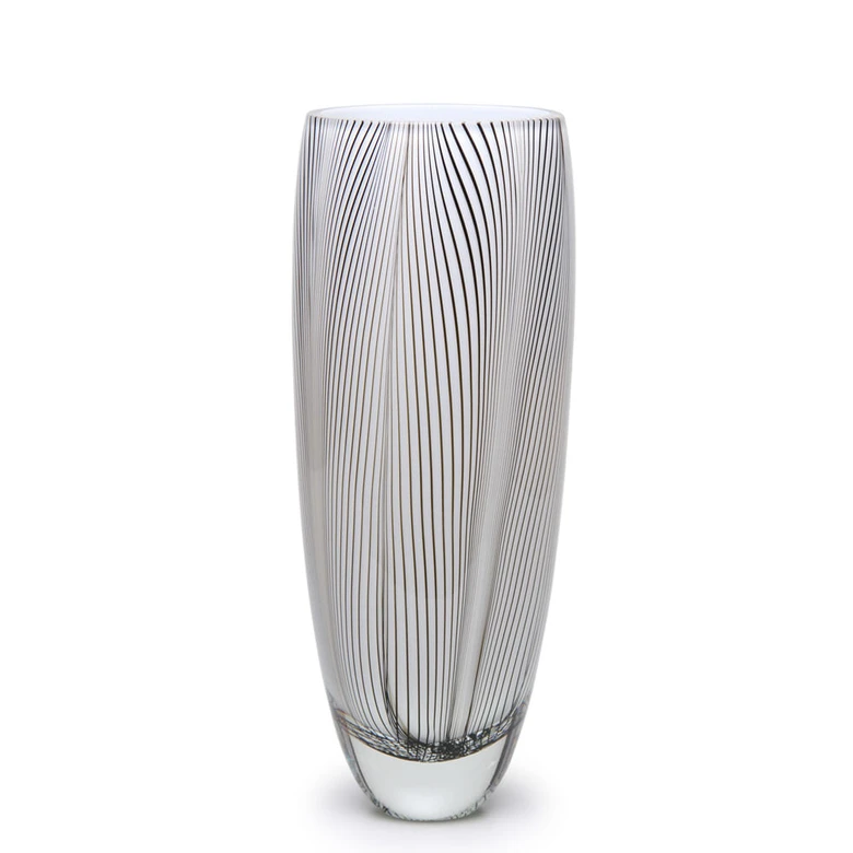 Glass Vase 55 MS Feather Pattern White Murano Style Art Glass