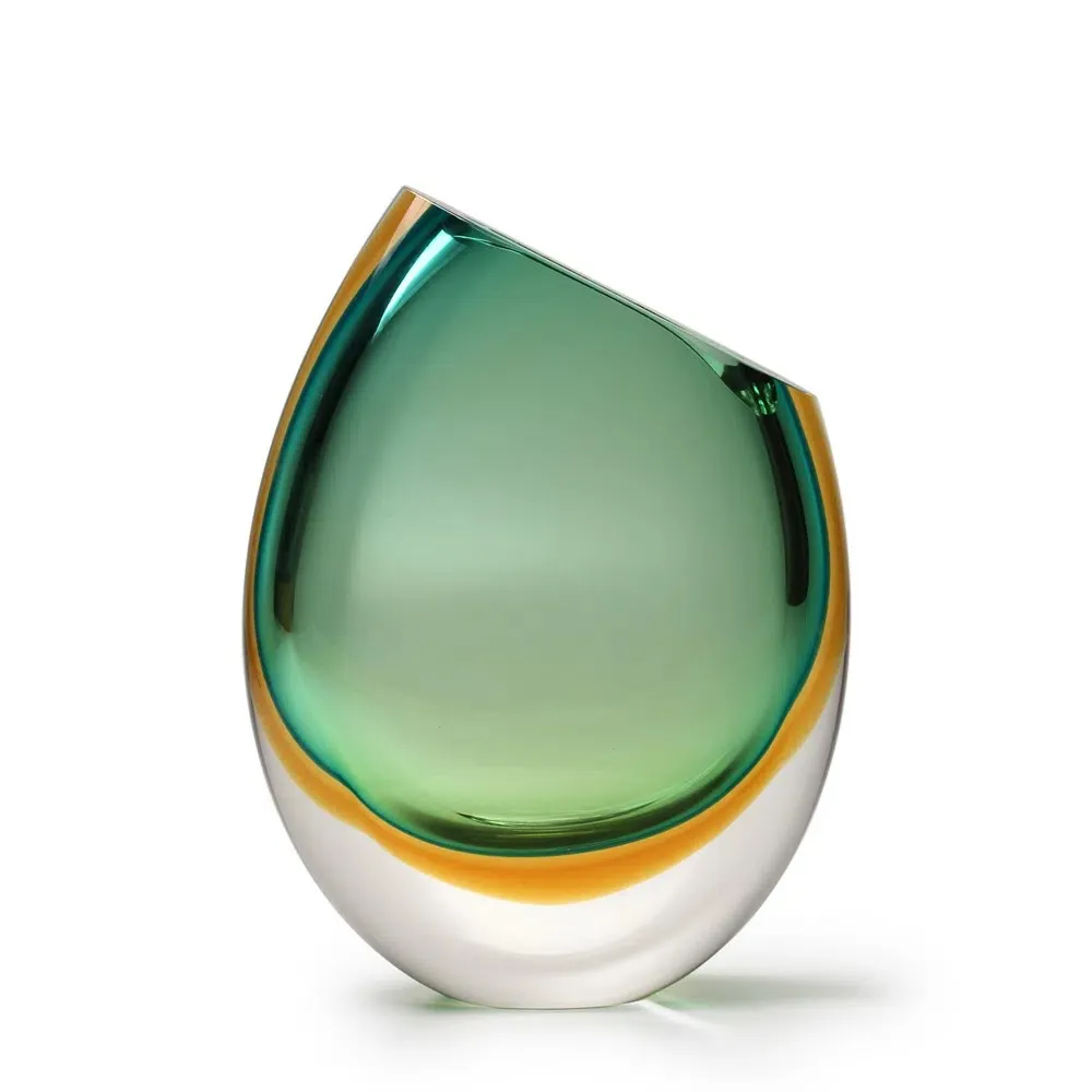 Glass Vase 96 MS Bicolor Green with Amber Murano Style Art Glass