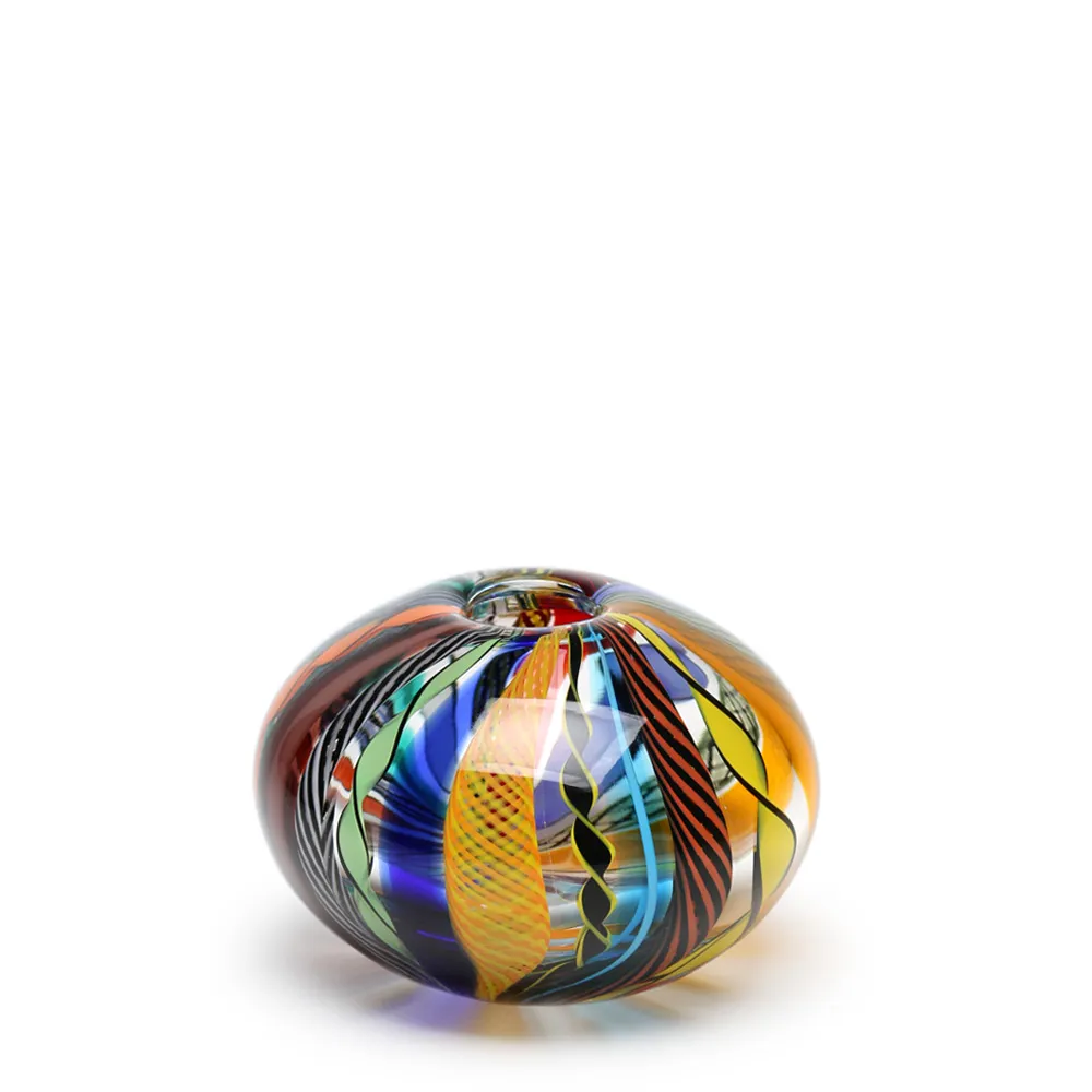 Flat Small Glass Vase Hippie Murano Style Art Glass