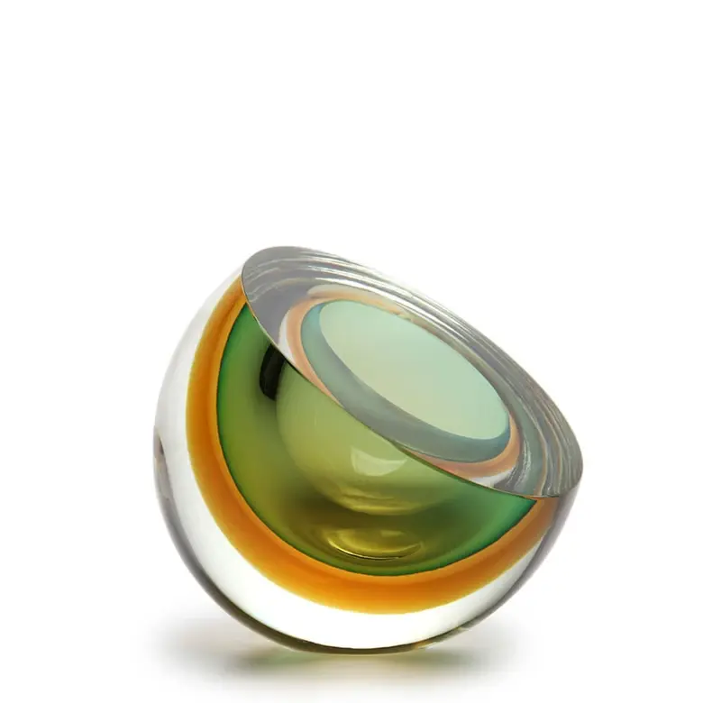 Murano Bicolor Vase Green & Amber  Murano Style Art Glass