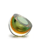 Murano Bicolor Vase Green & Amber  Murano Style Art Glass