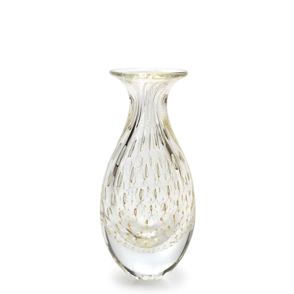 Glass Vase Bubble Effect Transparent with Gold. Murano Style Art Glass