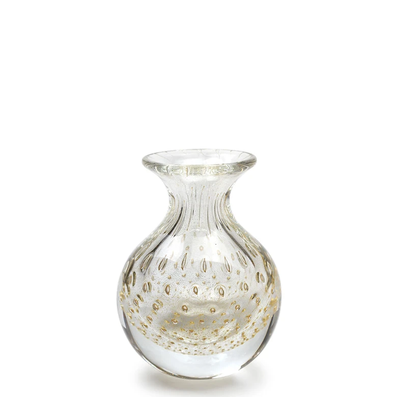 Glass Vase Bubble Effect Transparent with Gold Murano Style Art Glass