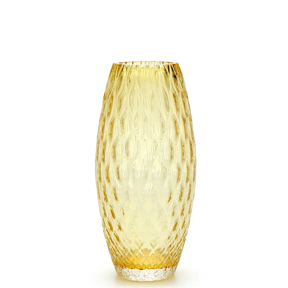 [18021] Glass Vase Olive Large Baloton Amber Murano Style Art Glass