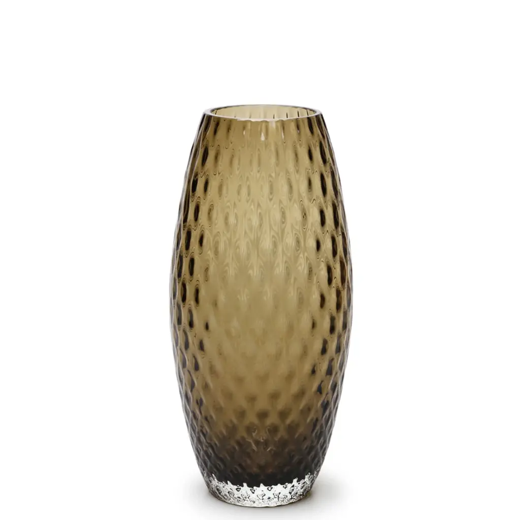 [18069] Glass Vase Olive Large Baloton Smoky Murano Style Art Glass