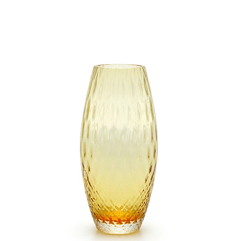 Glass Vase Olive Small Baloton Amber Murano Style Art Glass