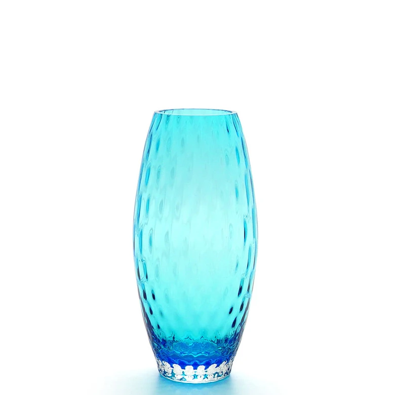 Glass Vase Olive Small Baloton Aquamarine Murano Style Art Glass
