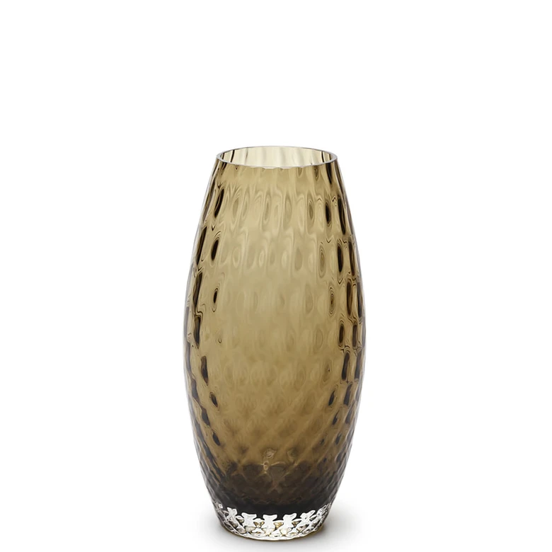 Glass Vase Olive Small Baloton Smoky Murano Style Art Glass