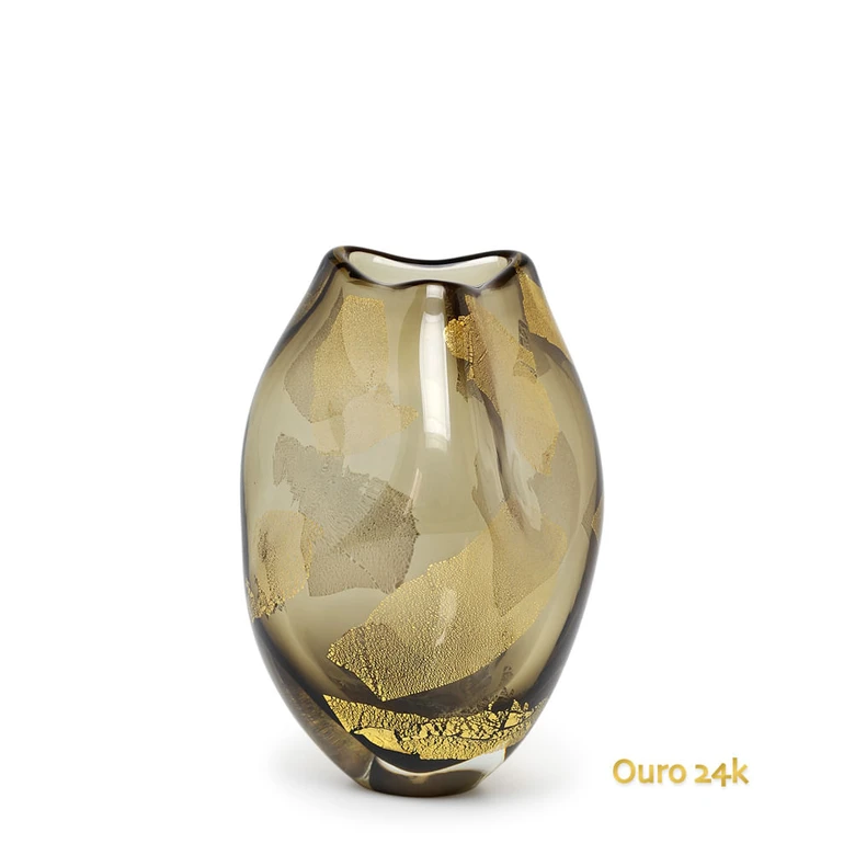 [18872] Glass Vase Roca Model 2 Smoky Golden Effect Murano Style Art Glass