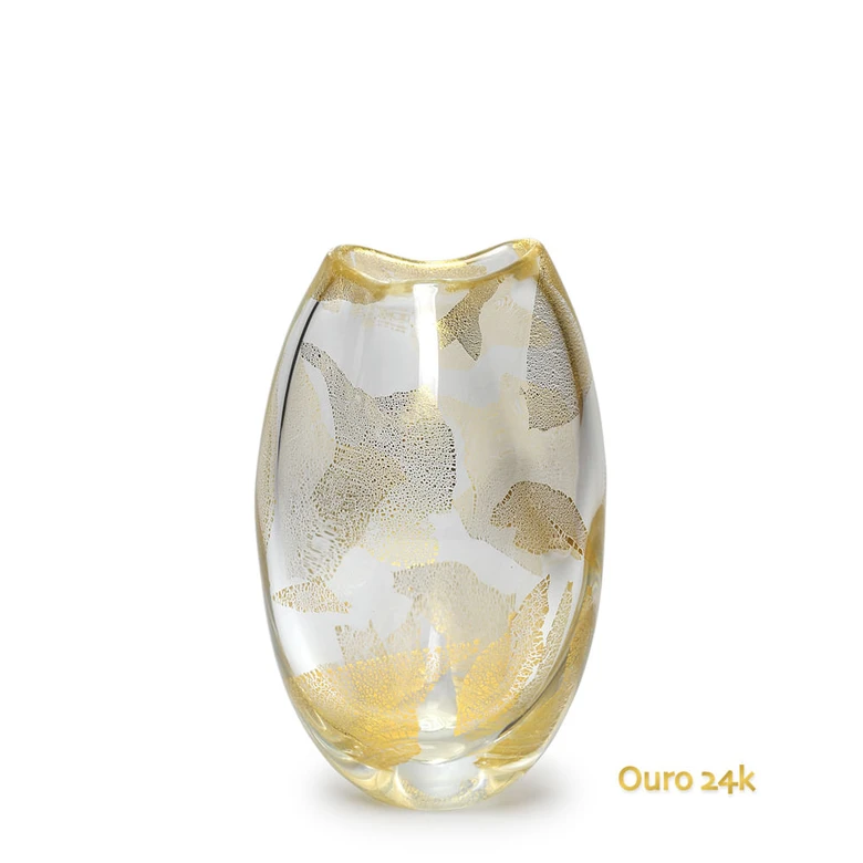 Glass Vase Roca Model 2 Golden Effect Transparent Murano Style Art Glass