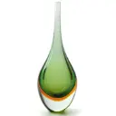 Drop Glass Vase Bicolor Green with Amber Murano Style Art Glass